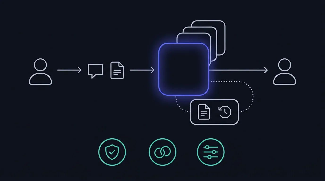 An illustrated overview of how PrivateGPT Asia works: your message and files pass to a private processing layer with a choice of AI models and an isolated private space for your files and history, then the response returns to you — safeguarded by no-training, encryption and user-control guarantees.